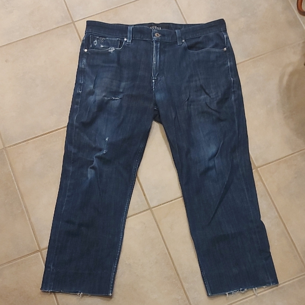 Guess Distressed Dark Blue Men's Straight Jeans